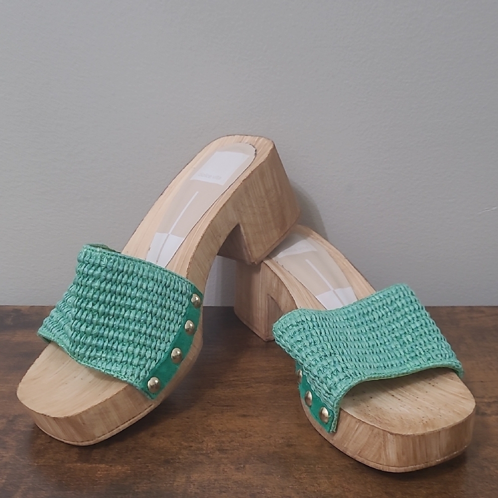 Dolce Vita OAKLEY Teal/Green Woven Platform Sandals size 7